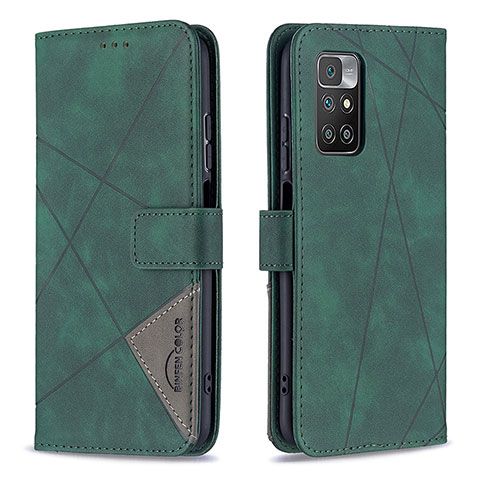 Funda de Cuero Cartera con Soporte Carcasa B08F para Xiaomi Redmi 10 4G Verde