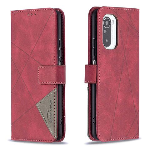 Funda de Cuero Cartera con Soporte Carcasa B08F para Xiaomi Redmi K40 Pro 5G Rojo