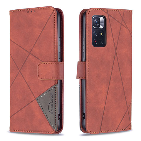 Funda de Cuero Cartera con Soporte Carcasa B08F para Xiaomi Redmi Note 11 5G Naranja