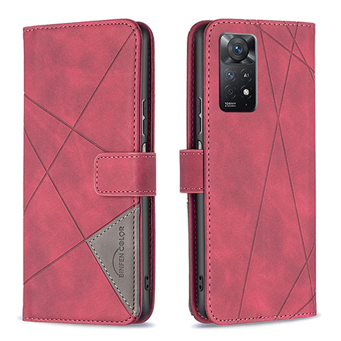 Funda de Cuero Cartera con Soporte Carcasa B08F para Xiaomi Redmi Note 11 Pro 4G Rojo