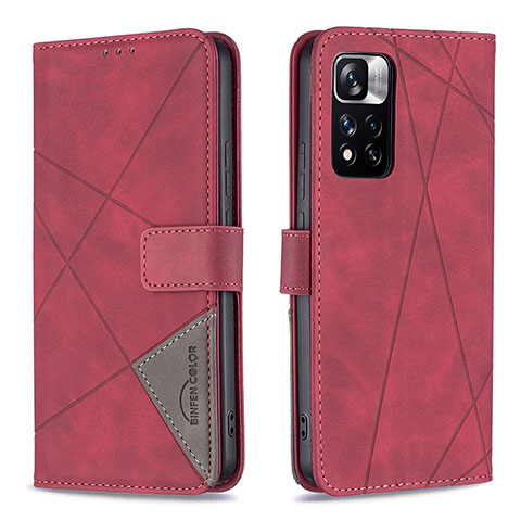 Funda de Cuero Cartera con Soporte Carcasa B08F para Xiaomi Redmi Note 11 Pro+ Plus 5G Rojo