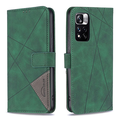 Funda de Cuero Cartera con Soporte Carcasa B08F para Xiaomi Redmi Note 11 Pro+ Plus 5G Verde