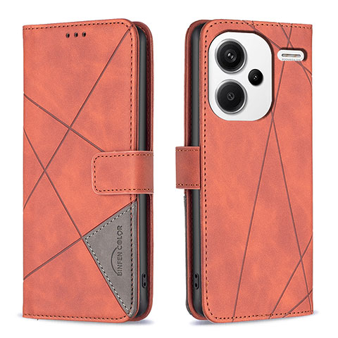 Funda de Cuero Cartera con Soporte Carcasa B08F para Xiaomi Redmi Note 13 Pro+ Plus 5G Naranja