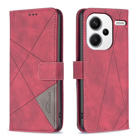 Funda de Cuero Cartera con Soporte Carcasa B08F para Xiaomi Redmi Note 13 Pro+ Plus 5G Rojo