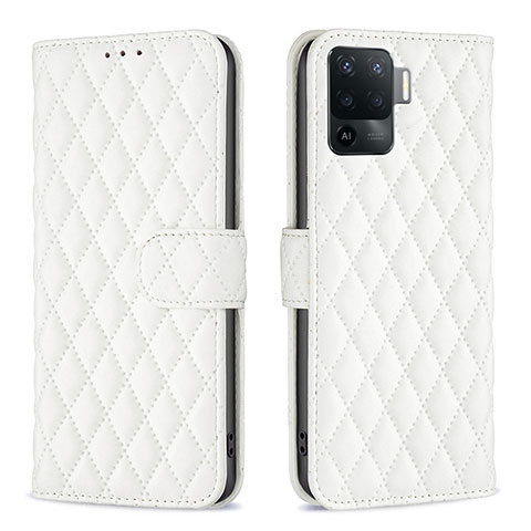 Funda de Cuero Cartera con Soporte Carcasa B11F para Oppo Reno5 F Blanco