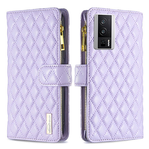 Funda de Cuero Cartera con Soporte Carcasa B11F para Xiaomi Poco F5 Pro 5G Morado