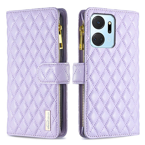 Funda de Cuero Cartera con Soporte Carcasa B12F para Huawei Honor X7a Morado