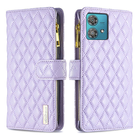 Funda de Cuero Cartera con Soporte Carcasa B12F para Motorola Moto Edge 40 Neo 5G Morado