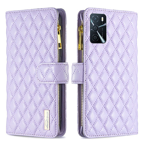 Funda de Cuero Cartera con Soporte Carcasa B12F para Oppo A16s Morado