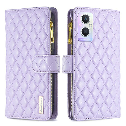 Funda de Cuero Cartera con Soporte Carcasa B12F para Oppo A96 5G Morado