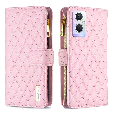 Funda de Cuero Cartera con Soporte Carcasa B12F para Oppo A96 5G Oro Rosa