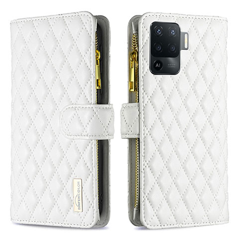 Funda de Cuero Cartera con Soporte Carcasa B12F para Oppo F19 Pro Blanco