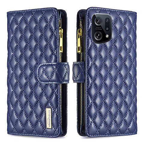 Funda de Cuero Cartera con Soporte Carcasa B12F para Oppo Find X5 5G Azul