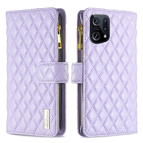 Funda de Cuero Cartera con Soporte Carcasa B12F para Oppo Find X5 5G Morado