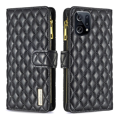 Funda de Cuero Cartera con Soporte Carcasa B12F para Oppo Find X5 5G Negro