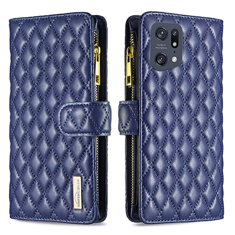 Funda de Cuero Cartera con Soporte Carcasa B12F para Oppo Find X5 Pro 5G Azul