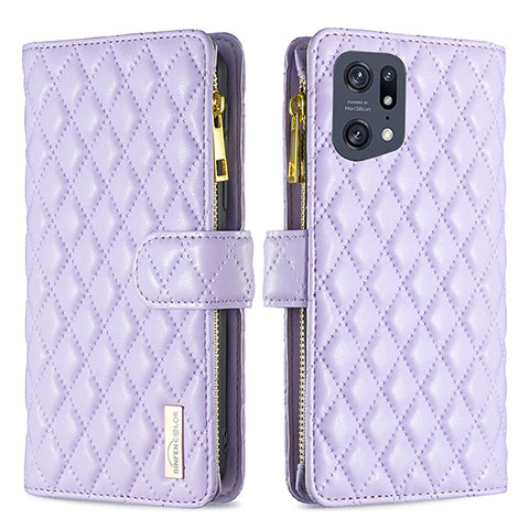 Funda de Cuero Cartera con Soporte Carcasa B12F para Oppo Find X5 Pro 5G Morado