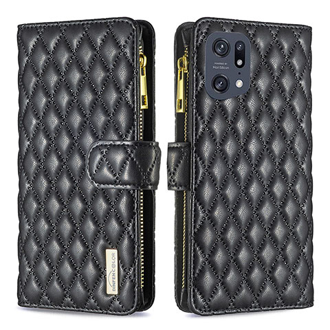 Funda de Cuero Cartera con Soporte Carcasa B12F para Oppo Find X5 Pro 5G Negro