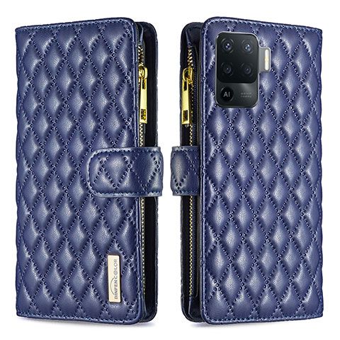 Funda de Cuero Cartera con Soporte Carcasa B12F para Oppo Reno5 F Azul