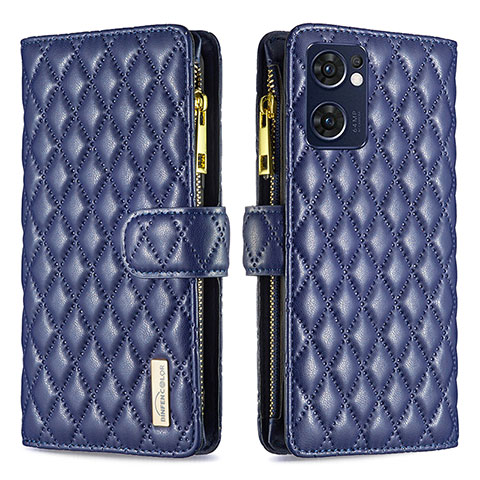 Funda de Cuero Cartera con Soporte Carcasa B12F para Oppo Reno7 5G Azul