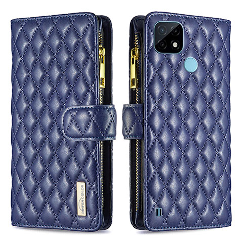 Funda de Cuero Cartera con Soporte Carcasa B12F para Realme C21 Azul