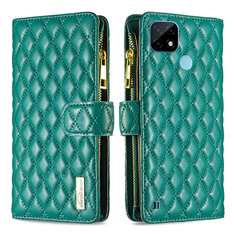 Funda de Cuero Cartera con Soporte Carcasa B12F para Realme C21 Verde