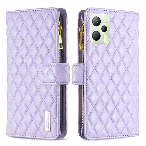 Funda de Cuero Cartera con Soporte Carcasa B12F para Realme C35 Morado