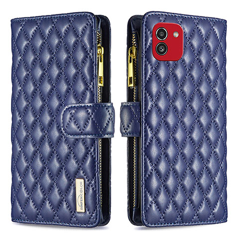 Funda de Cuero Cartera con Soporte Carcasa B12F para Samsung Galaxy A03 Azul