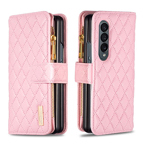 Funda de Cuero Cartera con Soporte Carcasa B12F para Samsung Galaxy Z Fold4 5G Oro Rosa