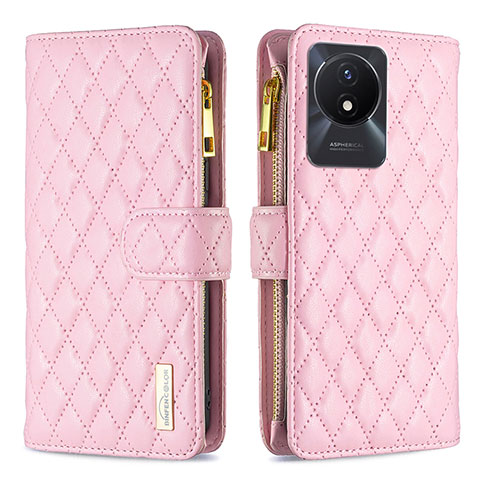 Funda de Cuero Cartera con Soporte Carcasa B12F para Vivo Y02 Oro Rosa