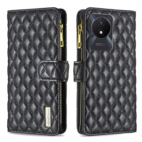 Funda de Cuero Cartera con Soporte Carcasa B12F para Vivo Y02A Negro