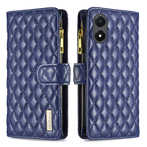 Funda de Cuero Cartera con Soporte Carcasa B12F para Vivo Y02S Azul