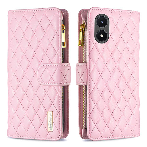 Funda de Cuero Cartera con Soporte Carcasa B12F para Vivo Y02S Oro Rosa