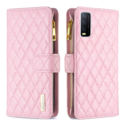 Funda de Cuero Cartera con Soporte Carcasa B12F para Vivo Y11s Oro Rosa