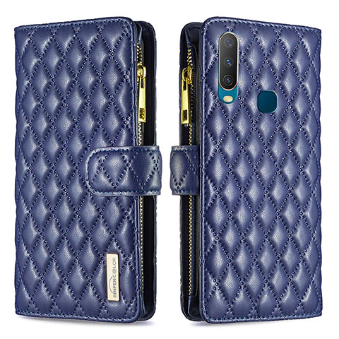 Funda de Cuero Cartera con Soporte Carcasa B12F para Vivo Y12 Azul