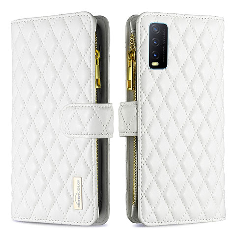 Funda de Cuero Cartera con Soporte Carcasa B12F para Vivo Y12A Blanco