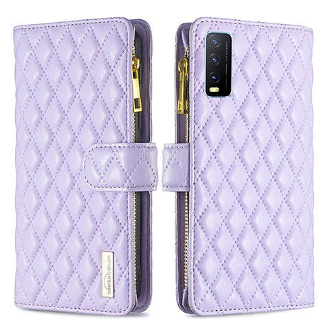 Funda de Cuero Cartera con Soporte Carcasa B12F para Vivo Y12s (2021) Morado