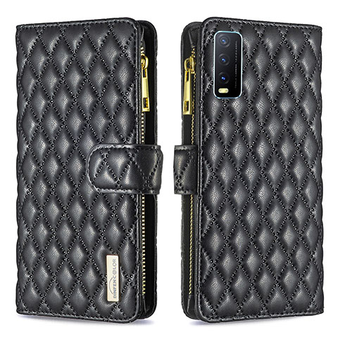 Funda de Cuero Cartera con Soporte Carcasa B12F para Vivo Y20s Negro