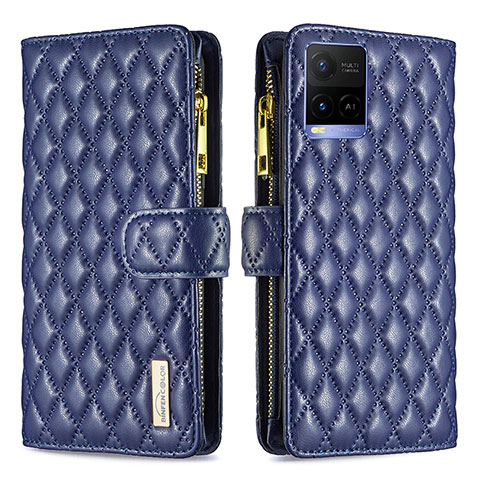 Funda de Cuero Cartera con Soporte Carcasa B12F para Vivo Y21G Azul