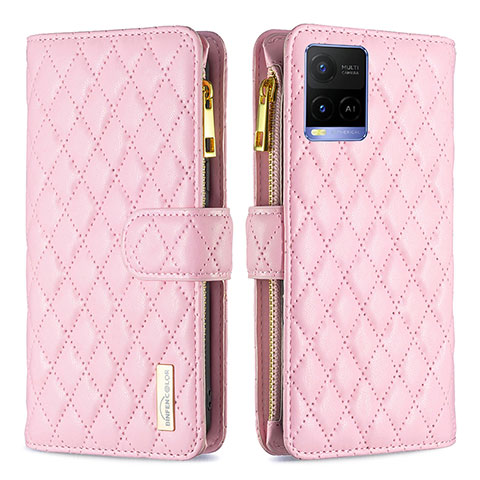 Funda de Cuero Cartera con Soporte Carcasa B12F para Vivo Y21s Oro Rosa