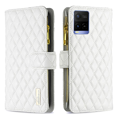 Funda de Cuero Cartera con Soporte Carcasa B12F para Vivo Y21t Blanco