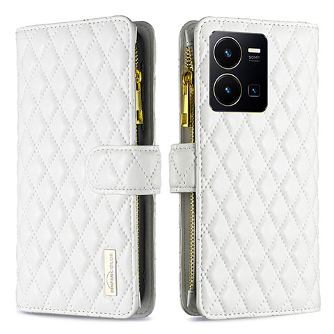 Funda de Cuero Cartera con Soporte Carcasa B12F para Vivo Y35 4G Blanco