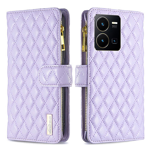 Funda de Cuero Cartera con Soporte Carcasa B12F para Vivo Y35 4G Morado