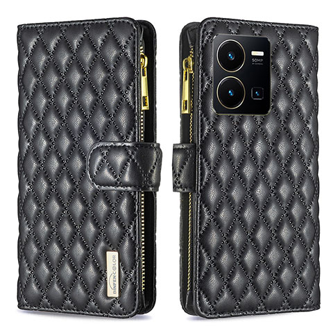 Funda de Cuero Cartera con Soporte Carcasa B12F para Vivo Y35 4G Negro