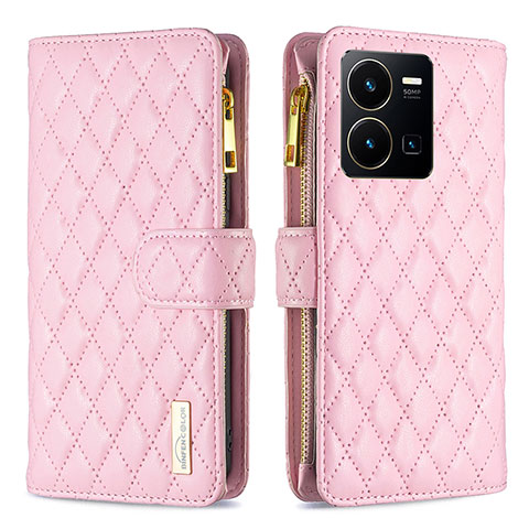 Funda de Cuero Cartera con Soporte Carcasa B12F para Vivo Y35 4G Oro Rosa