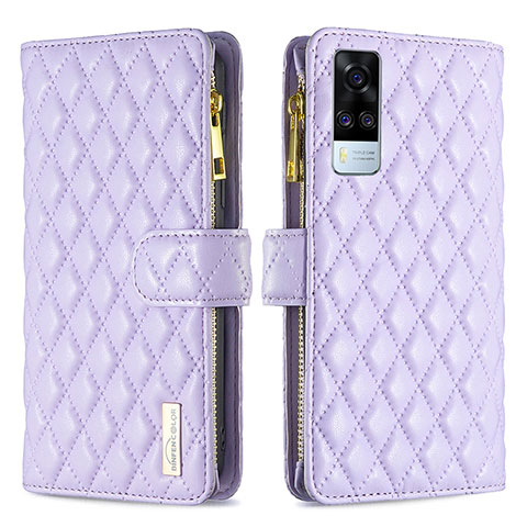 Funda de Cuero Cartera con Soporte Carcasa B12F para Vivo Y51 (2021) Morado