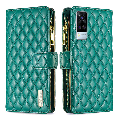 Funda de Cuero Cartera con Soporte Carcasa B12F para Vivo Y53s NFC Verde