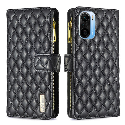 Funda de Cuero Cartera con Soporte Carcasa B12F para Xiaomi Redmi K40 5G Negro