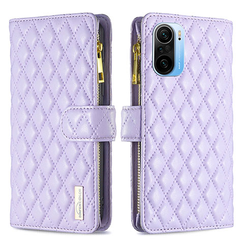 Funda de Cuero Cartera con Soporte Carcasa B12F para Xiaomi Redmi K40 Pro+ Plus 5G Morado