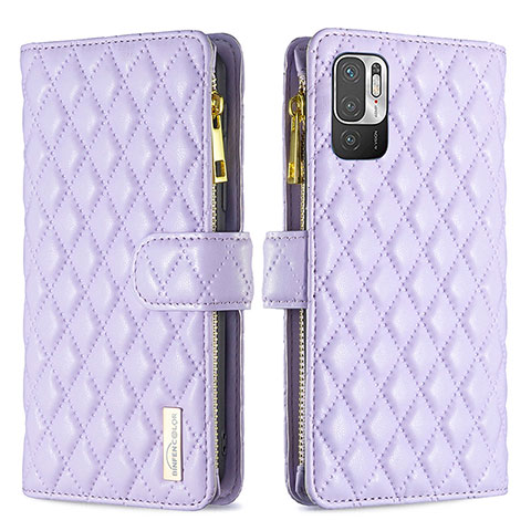 Funda de Cuero Cartera con Soporte Carcasa B12F para Xiaomi Redmi Note 10 5G Morado